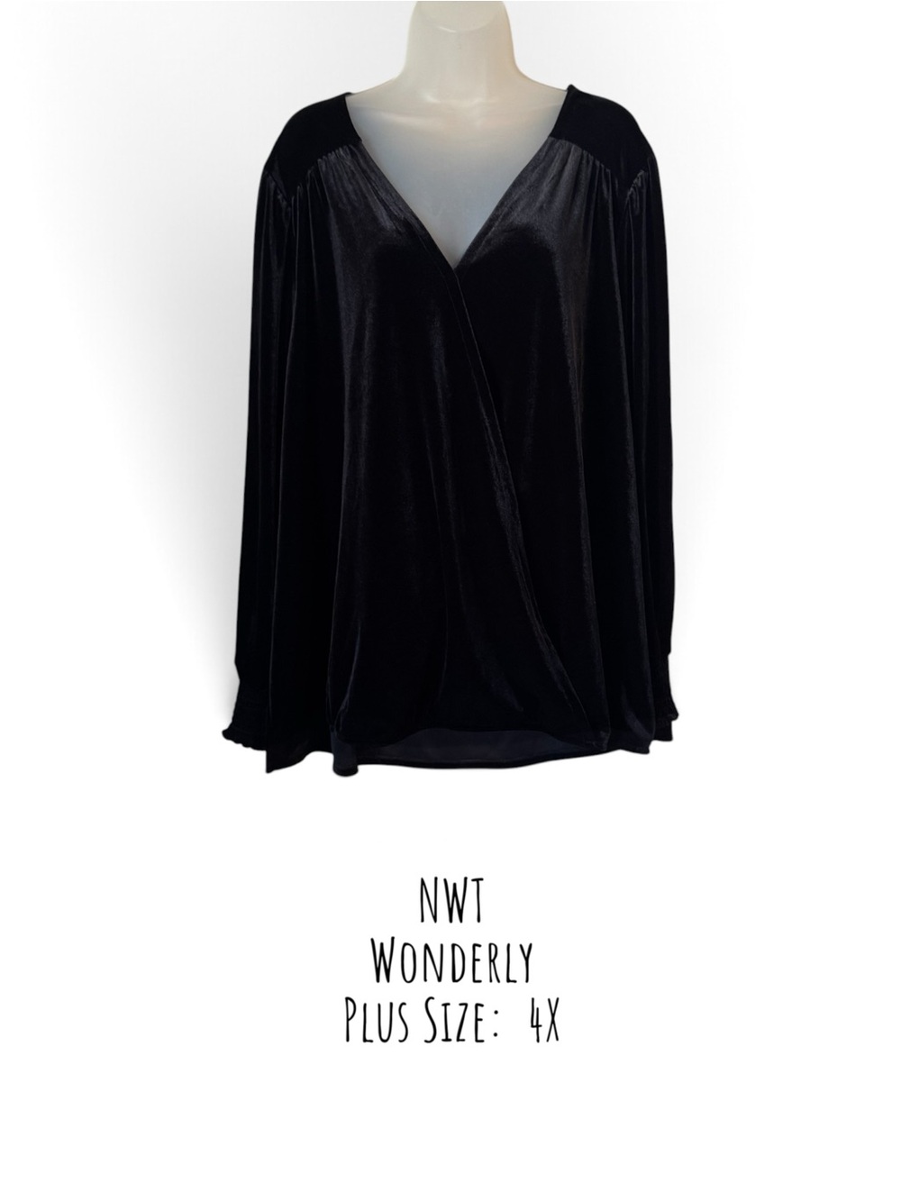 Wonderly Black Velvet Surplice Blouse